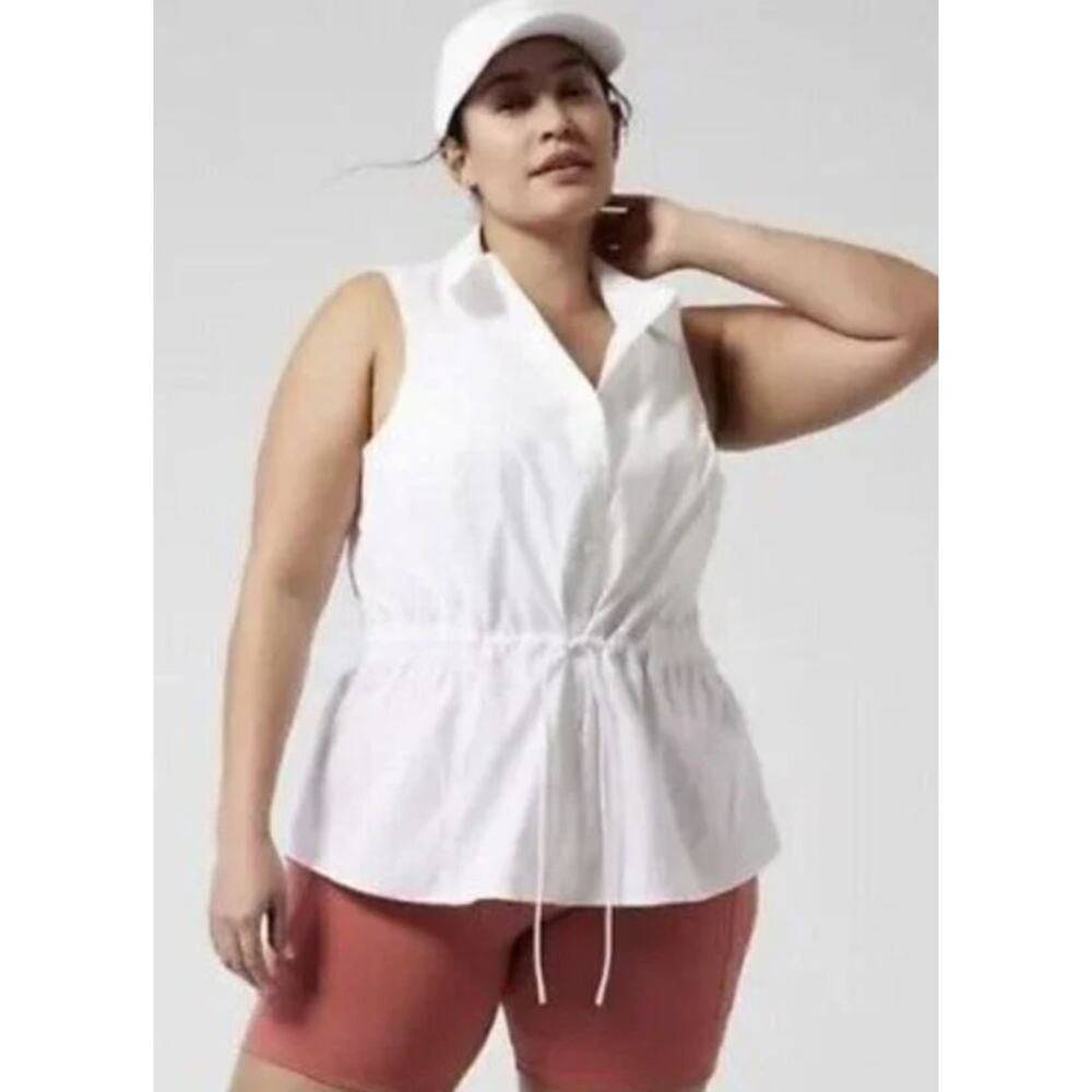 Athleta Levitate Poplin Tank White 2X Golf Travel Plus Size